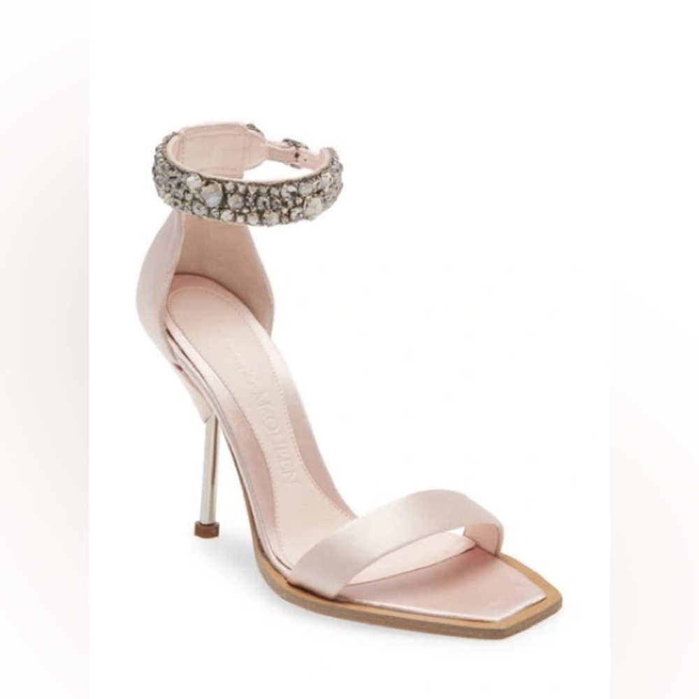 New Alexander McQueen 36.5 pink heels rhinestone satin crystal cuff stiletto